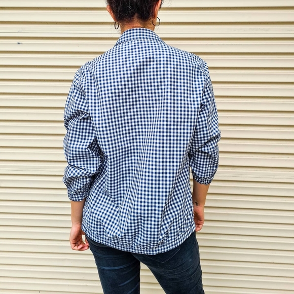 Navy blue & white gingham zip up with collar - Picture 8 of 10